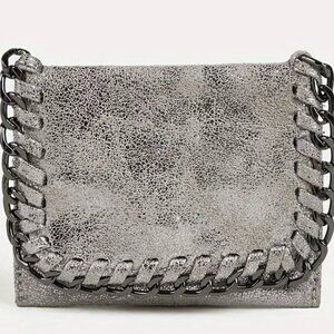 Faux Leather Distressed Silver Chain Detail Small Wallet NWOT